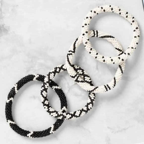 New Plunder "Eleanora" Black and Cream Seed Bead Bracelets (7") - Picture 3 of 7